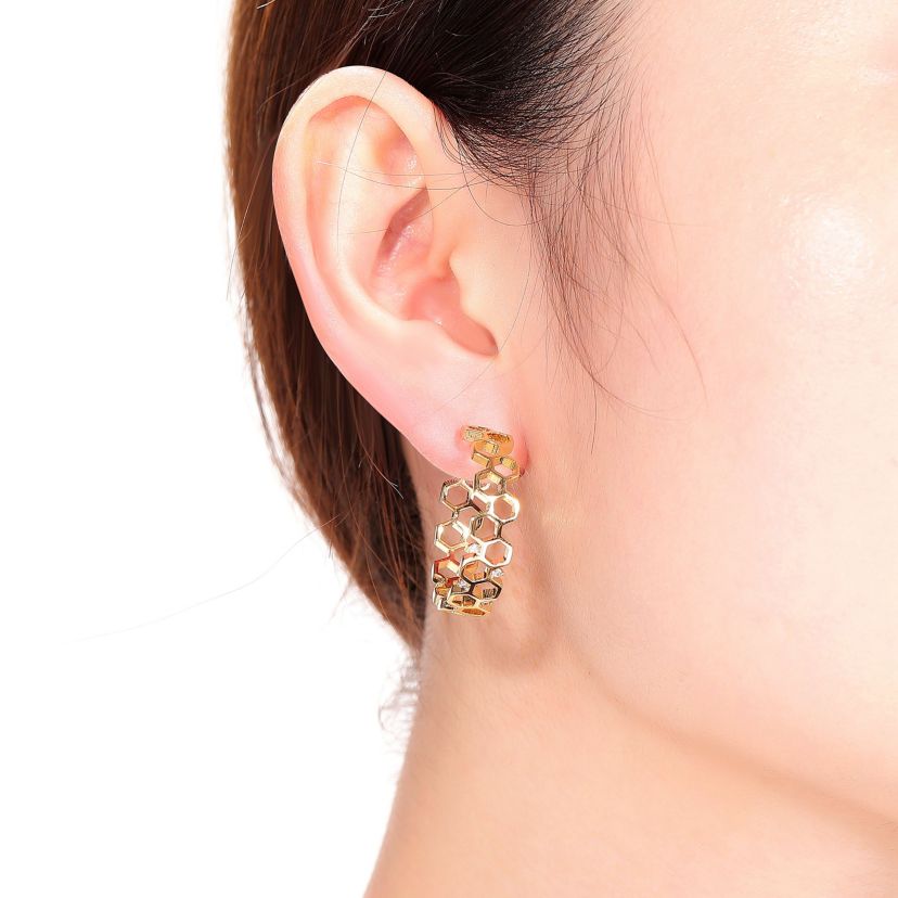 Lab Created 14K Gold Plated Clear Round Cubic Zirconia Open Hoop Earrings