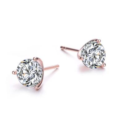 Rozzato Lab Created Elegant White Gold-Plated 3-Prong Martini Solitaire Stud Earrings