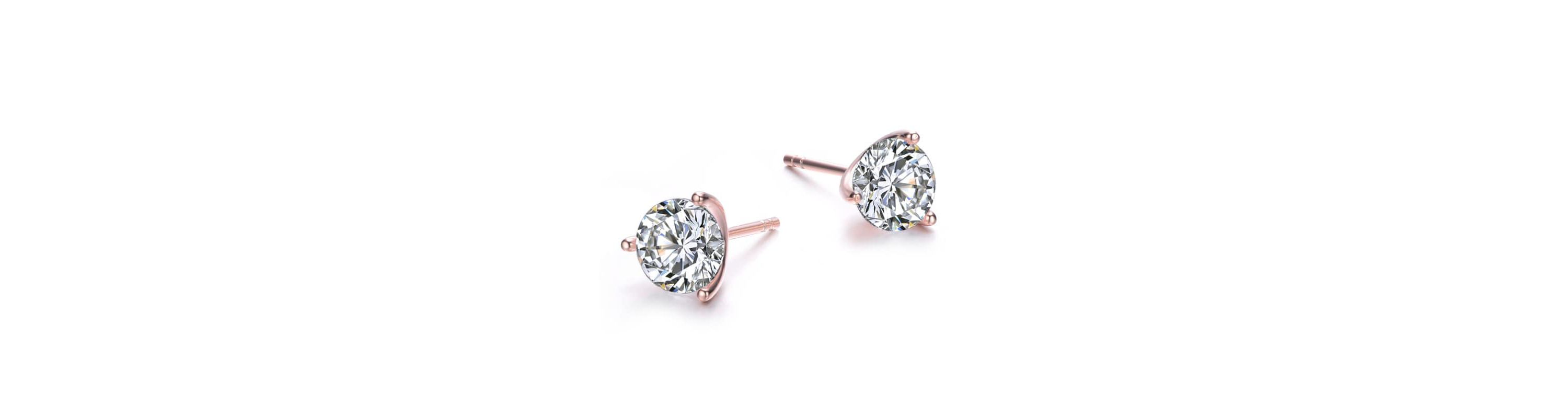 Lab Created Elegant White Gold-Plated 3-Prong Martini Solitaire Stud Earrings