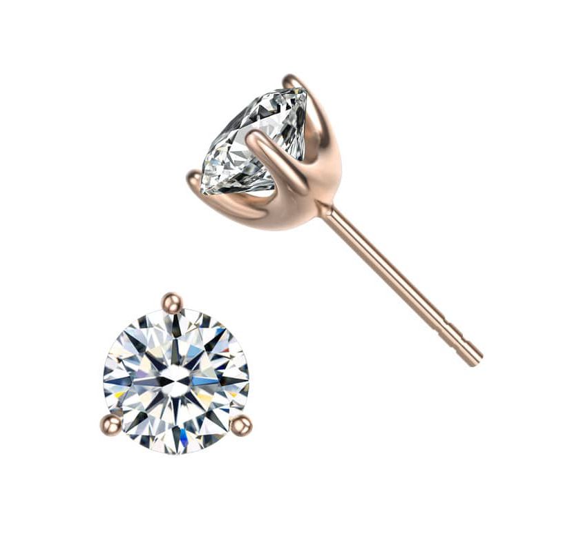 Lab Created Elegant White Gold-Plated 3-Prong Martini Solitaire Stud Earrings