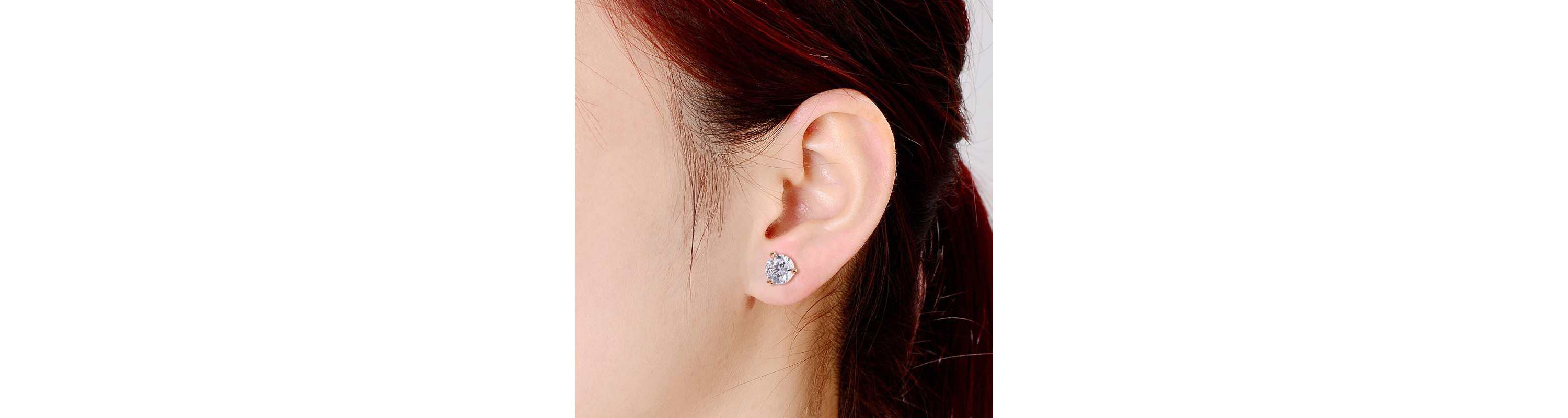 Lab Created Elegant White Gold-Plated 3-Prong Martini Solitaire Stud Earrings
