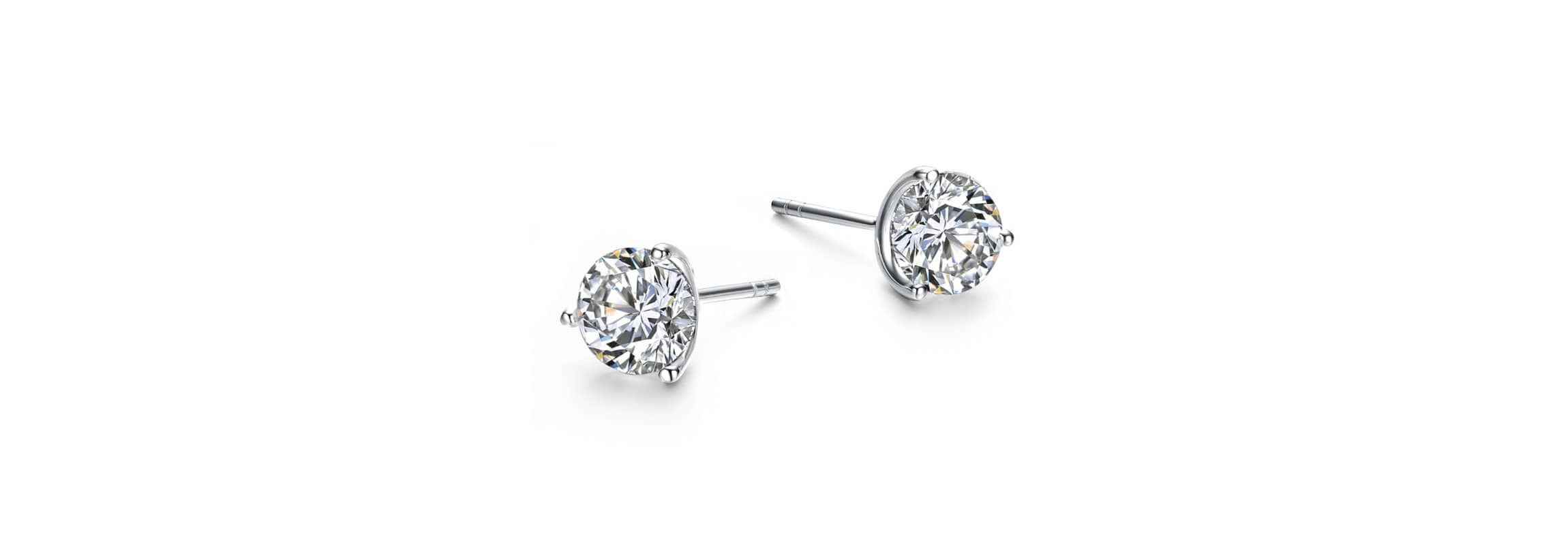 Lab Created Elegant 3-Prong Martini Solitaire Stud Earrings