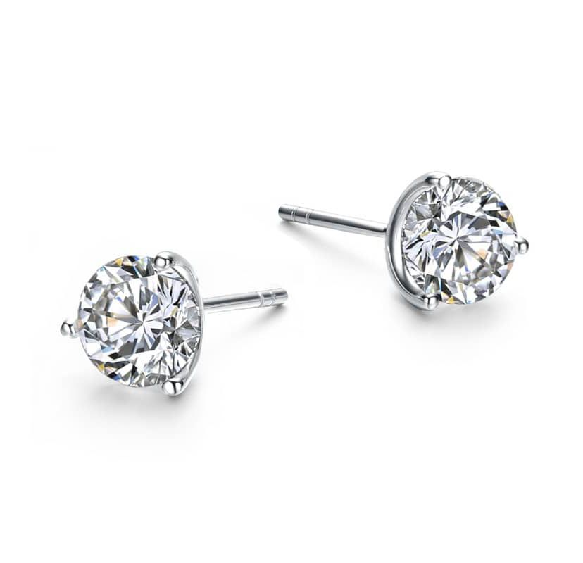 Lab Created Elegant 3-Prong Martini Solitaire Stud Earrings