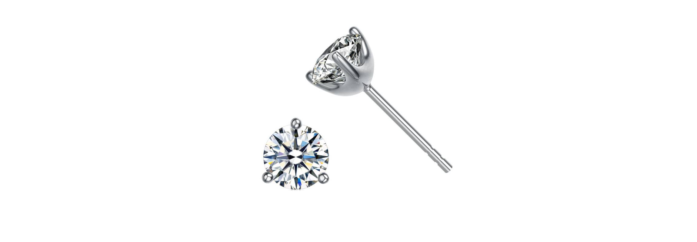 Lab Created Elegant 3-Prong Martini Solitaire Stud Earrings