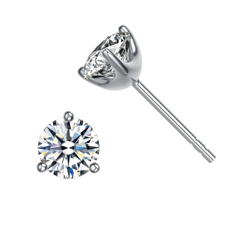 Lab Created Elegant 3-Prong Martini Solitaire Stud Earrings