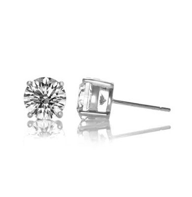 Rozzato Lab Created Classic White Gold Plated with 7MM Cubic Zirconia Stud Earrings