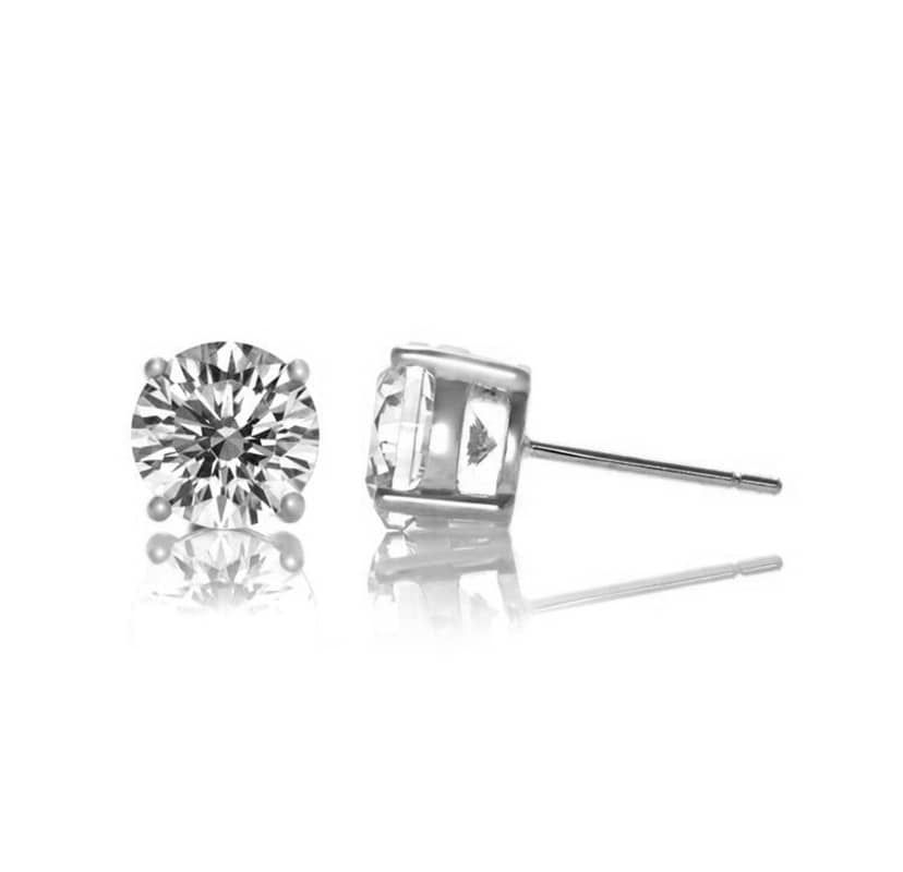 Lab Created Classic White Gold Plated with 7MM Cubic Zirconia Stud Earrings.