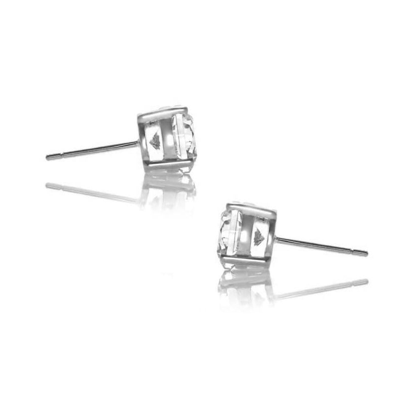 Lab Created Classic White Gold Plated with 7MM Cubic Zirconia Stud Earrings.
