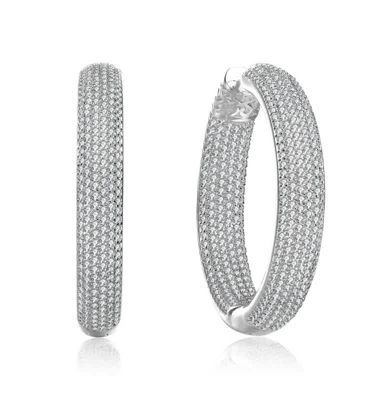 Rozzato Lab Created Clear Round Cubic Zirconia Pave Hoop Earrings, White