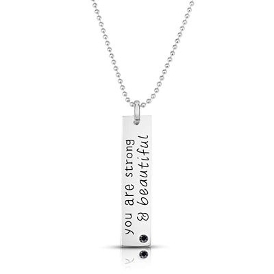 Rozzato Lab Created Sterling Silver White Gold Plated with Cubic Zirconia "You Are Strong & Beautiful" Engraved Pendant Necklace