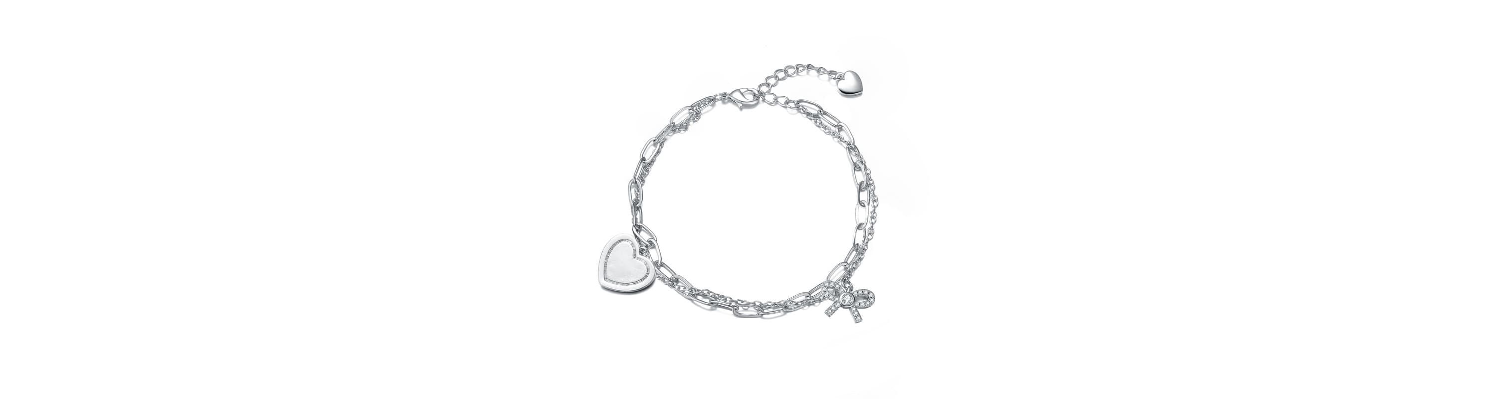 Lab Created Sterling Silver Rhodium Plated with Heart Paper Clip Chains Bracelet