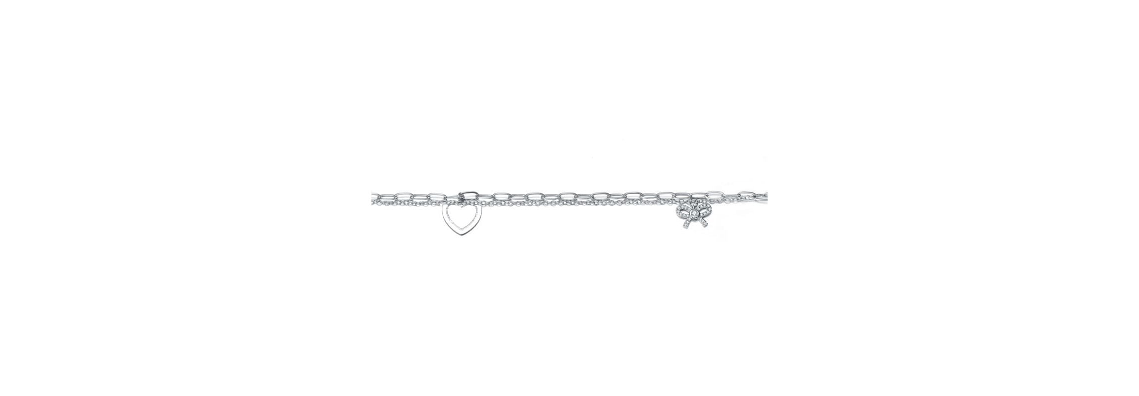 Lab Created Sterling Silver Rhodium Plated with Heart Paper Clip Chains Bracelet