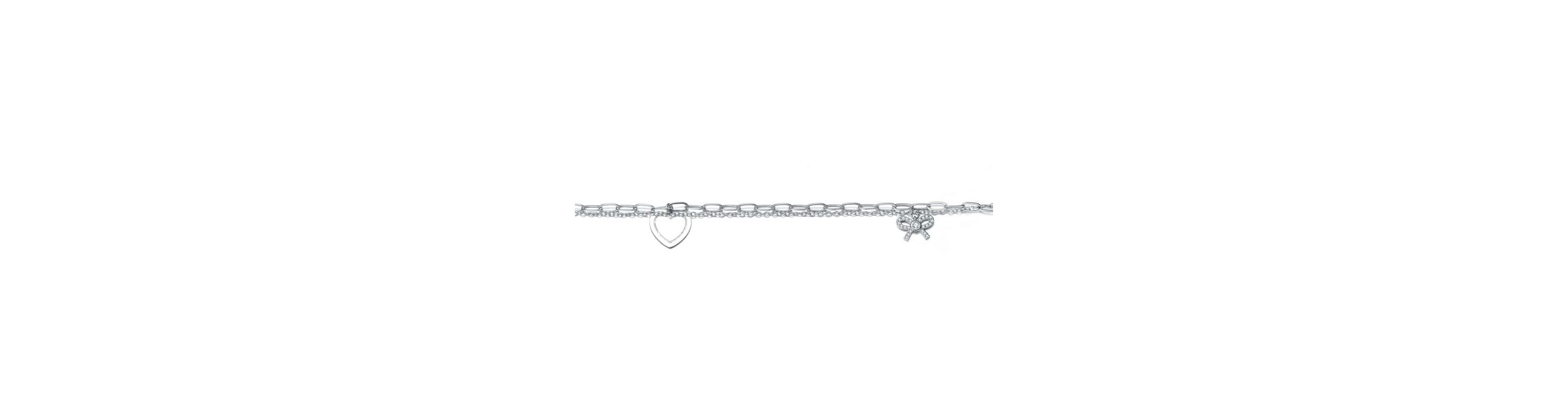 Lab Created Sterling Silver Rhodium Plated with Heart Paper Clip Chains Bracelet