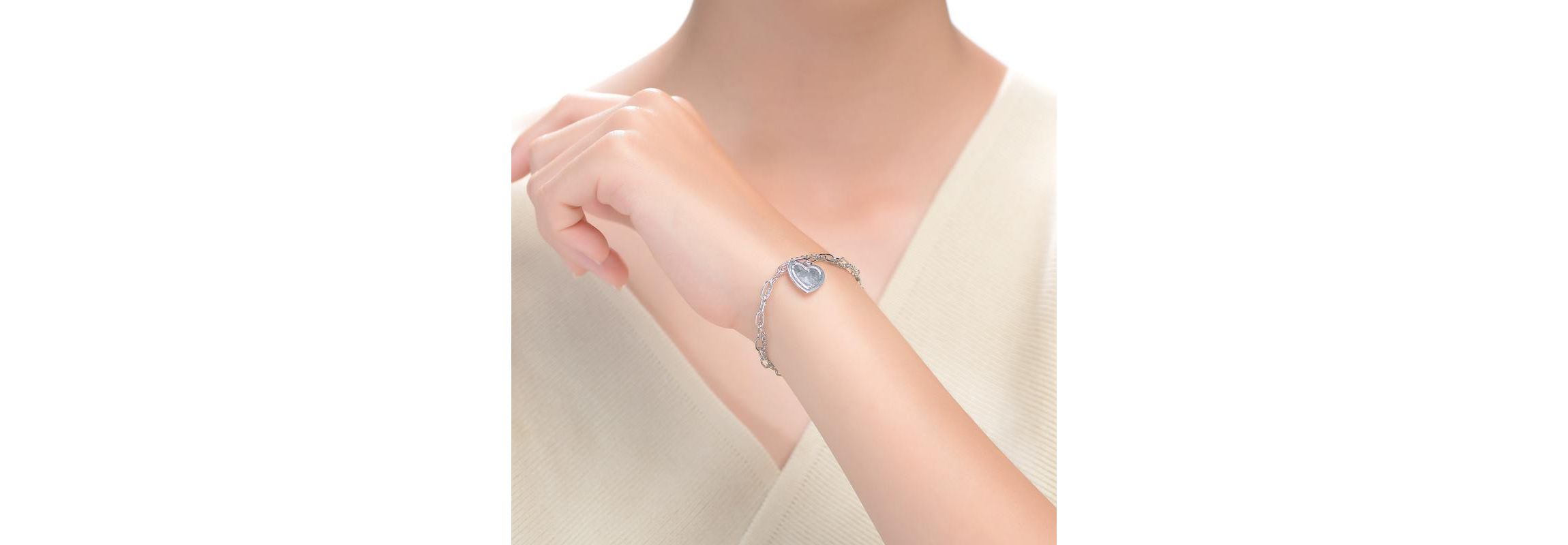 Lab Created Sterling Silver Rhodium Plated with Heart Paper Clip Chains Bracelet