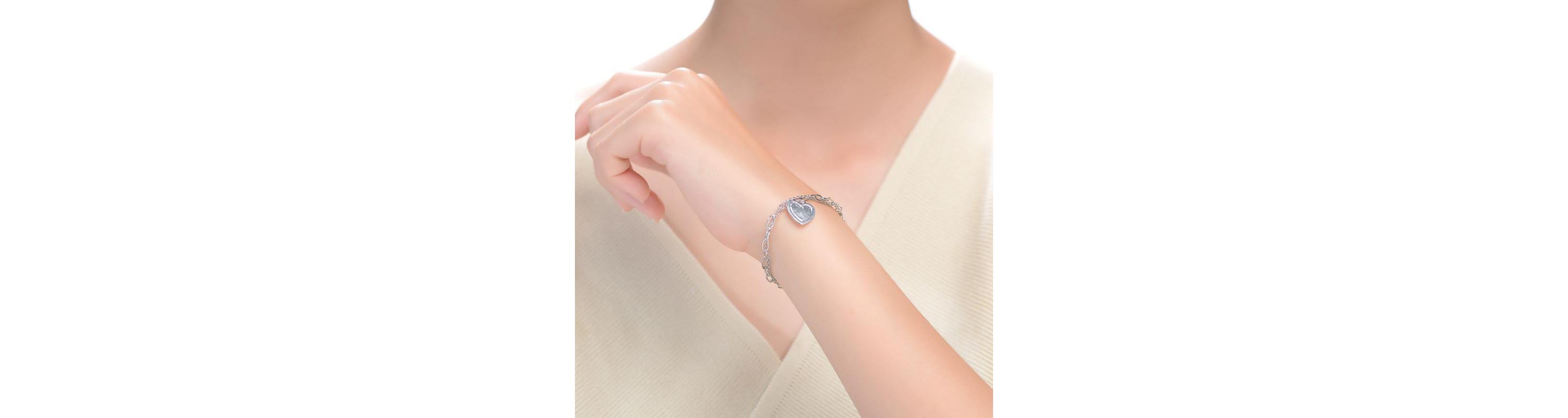 Lab Created Sterling Silver Rhodium Plated with Heart Paper Clip Chains Bracelet