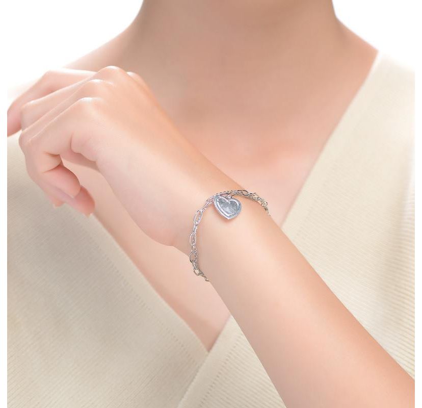 Lab Created Sterling Silver Rhodium Plated with Heart Paper Clip Chains Bracelet