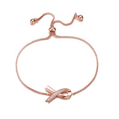Rozzato Lab Created Sterling Silver 18K Rose Gold Plated with Clear Cubic Zirconia Loop Bracelet
