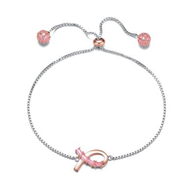Rozzato Lab Created Sterling Silver Two Tone with Pink Cubic Zirconia Loop Bracelet, White