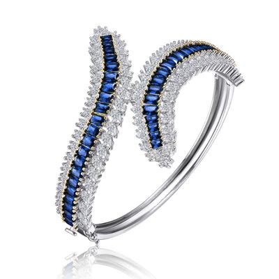 Rozzato Lab Created Sterling Silver Rhodium Plated with Sapphire Cubic Zirconia Bangle Bracelet