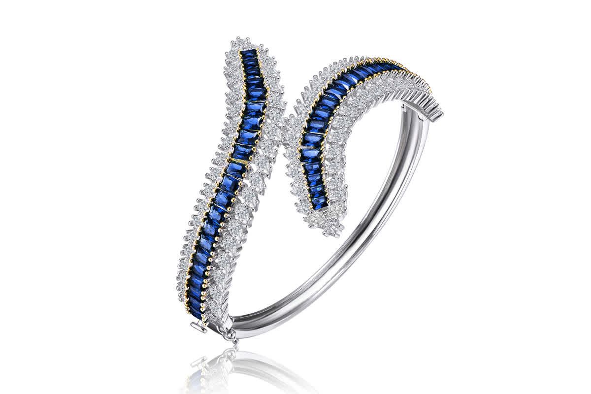 Lab Created Sterling Silver Rhodium Plated with Sapphire Cubic Zirconia Bangle Bracelet