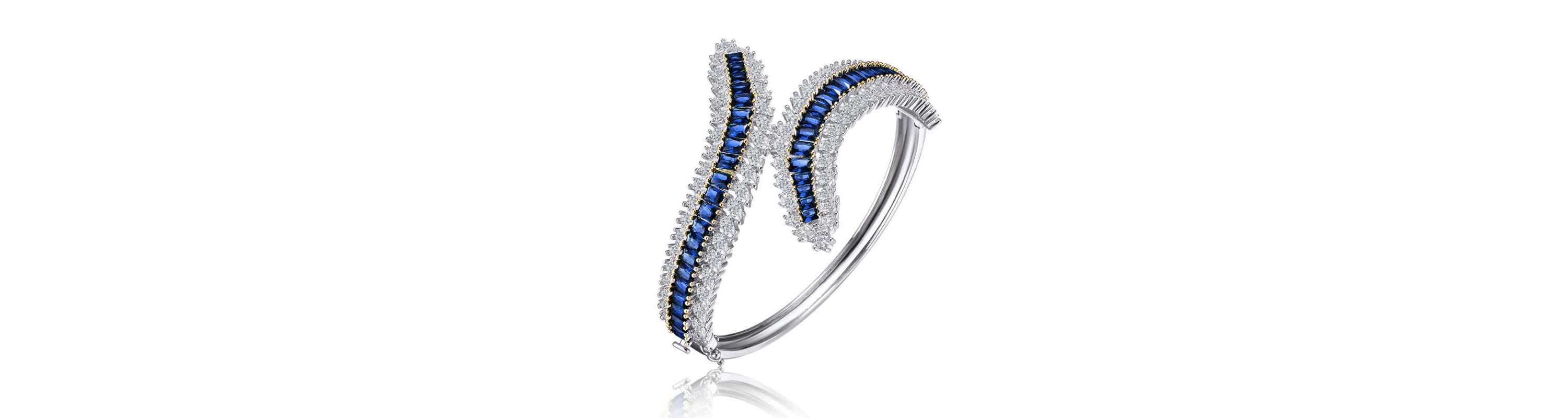 Lab Created Sterling Silver Rhodium Plated with Sapphire Cubic Zirconia Bangle Bracelet