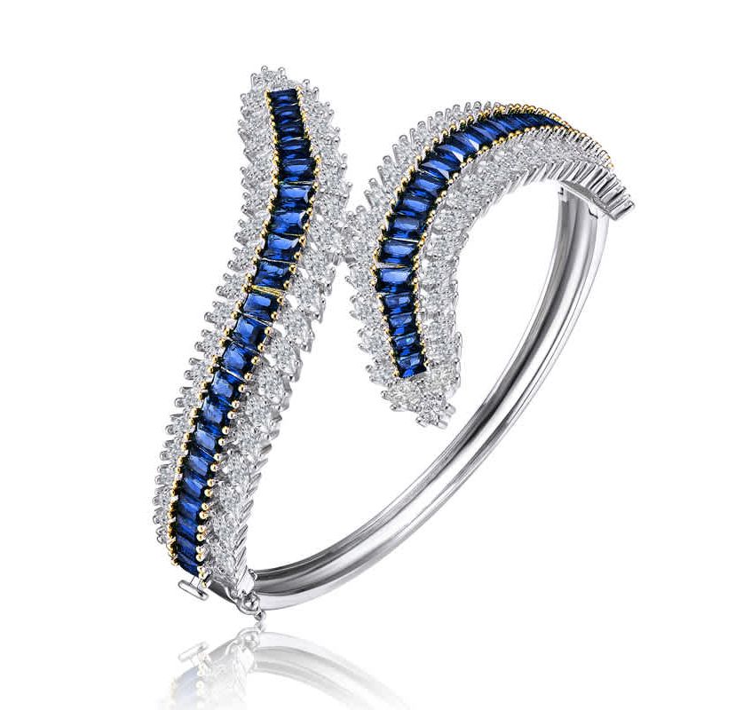 Lab Created Sterling Silver Rhodium Plated with Sapphire Cubic Zirconia Bangle Bracelet