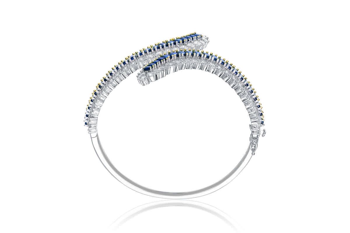 Lab Created Sterling Silver Rhodium Plated with Sapphire Cubic Zirconia Bangle Bracelet