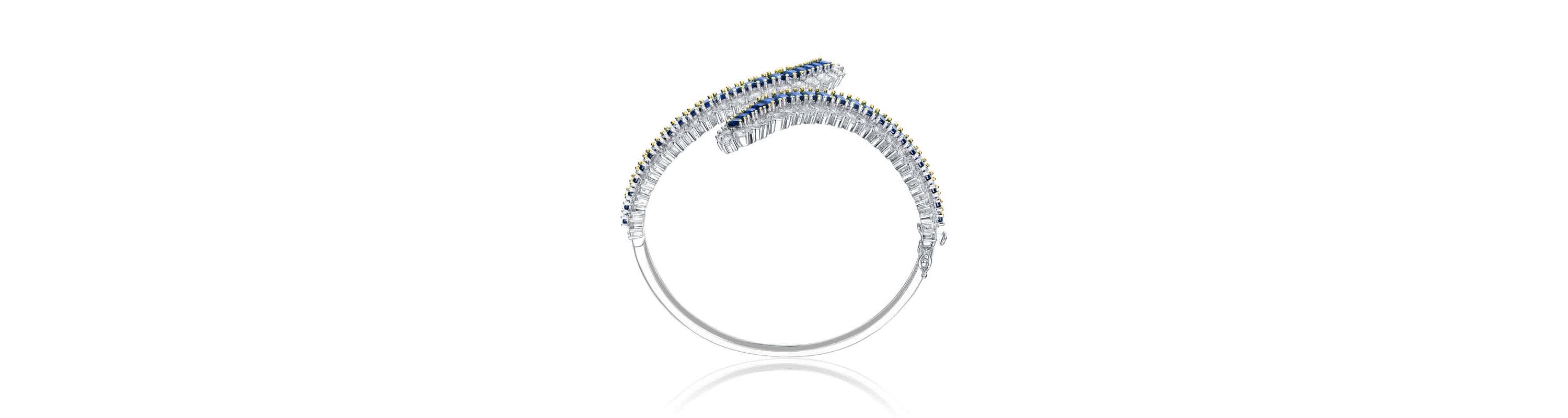 Lab Created Sterling Silver Rhodium Plated with Sapphire Cubic Zirconia Bangle Bracelet