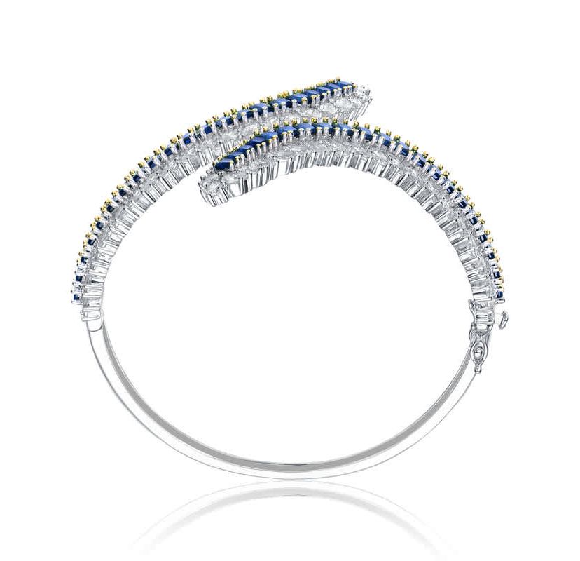 Lab Created Sterling Silver Rhodium Plated with Sapphire Cubic Zirconia Bangle Bracelet