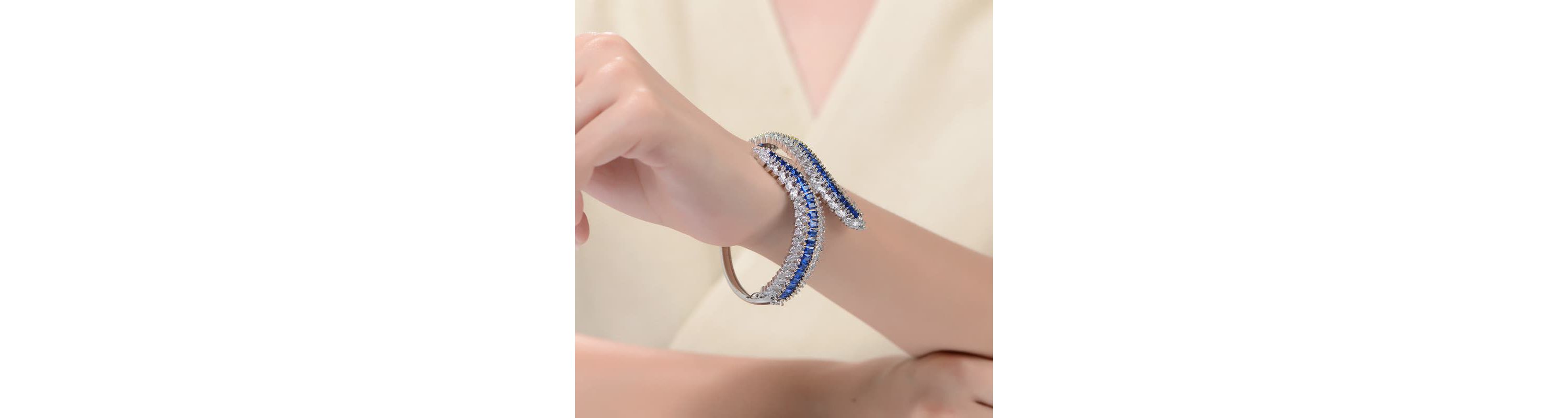 Lab Created Sterling Silver Rhodium Plated with Sapphire Cubic Zirconia Bangle Bracelet