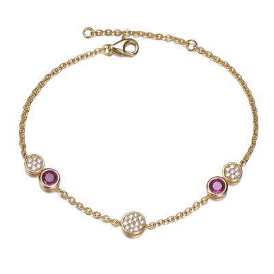 Rozzato Lab Created Sterling Silver 14K Gold Plated Bracelet with Ruby Cubic Zirconia Stones