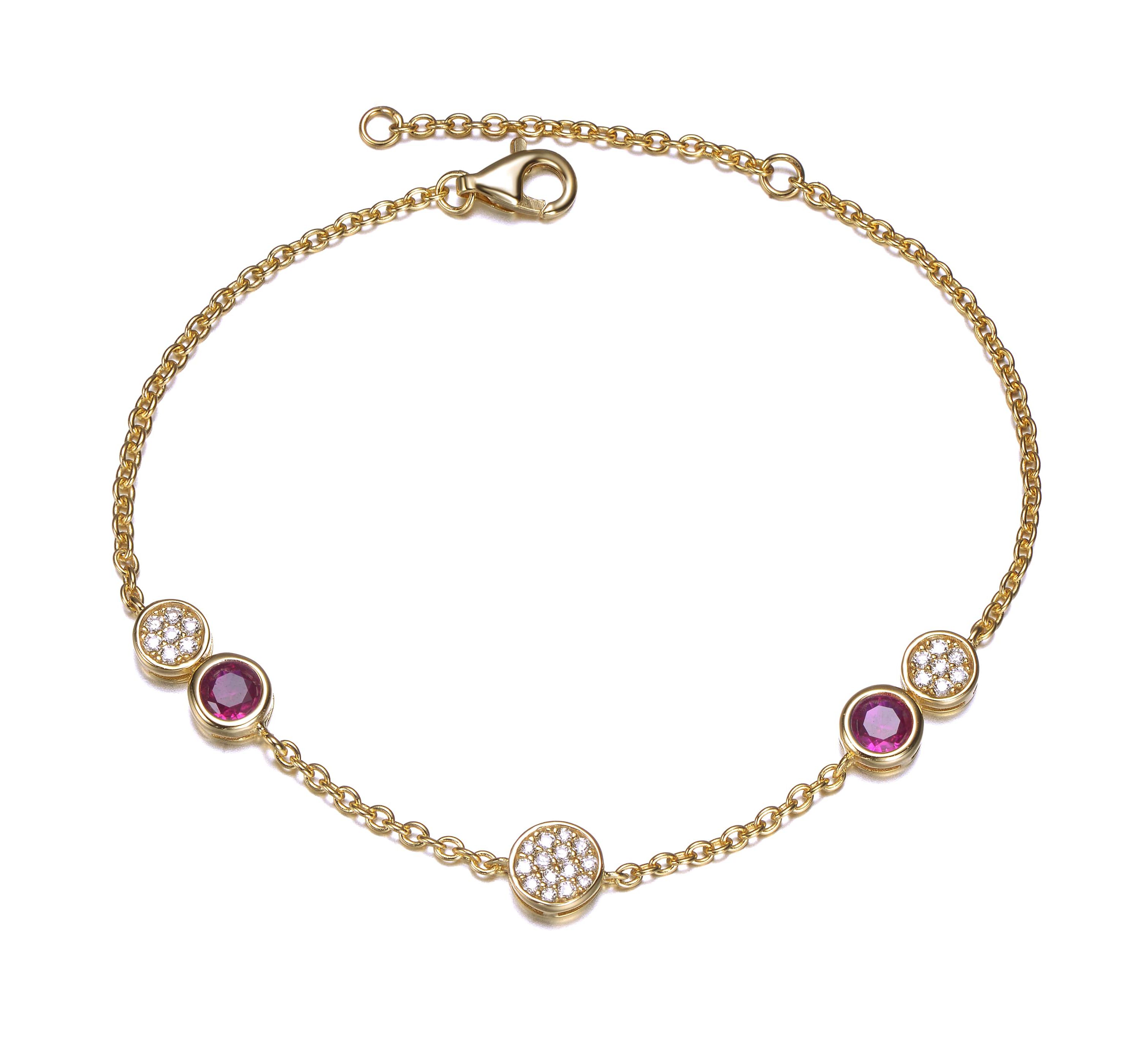 Lab Created Sterling Silver 14K Gold Plated Bracelet with Ruby Cubic Zirconia Stones