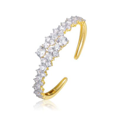 Rozzato Lab Created Sterling Silver 14K Gold Plated Cubic Zirconia Bypass Bangle Bracelet