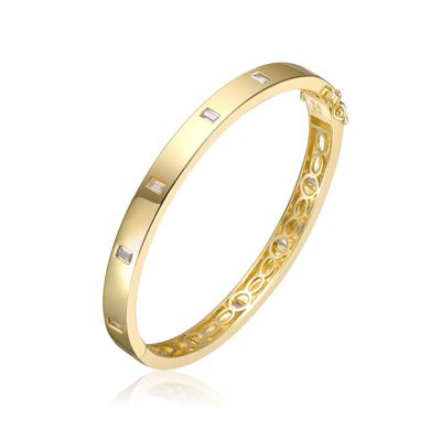 Rozzato Lab Created Sterling Silver 14K Gold Plated with Baguette Cubic Zirconia Bangle Bracelet