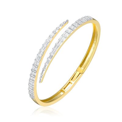 Rozzato Lab Created Sterling Silver 14K Gold Plated Cubic Zirconia Pave Bypass Coil Bangle Bracelet