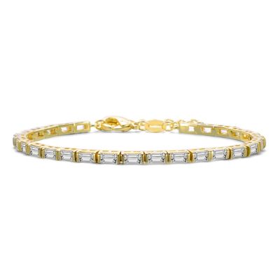 Rozzato Lab Created Sterling Silver 14k Gold Plated Baguette Cubic Zirconia Tennis Bracelet
