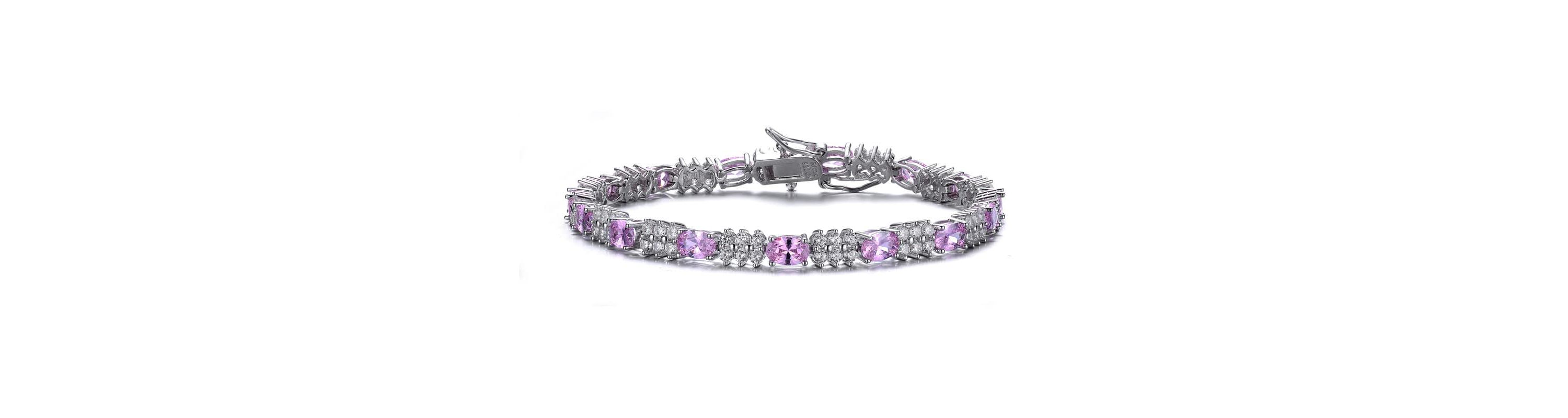 Lab Created Sterling Silver White Gold Plated with Colored Cubic Zirconia CZ Bracelet