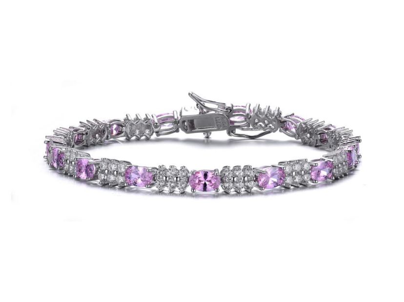 Lab Created Sterling Silver White Gold Plated with Colored Cubic Zirconia CZ Bracelet