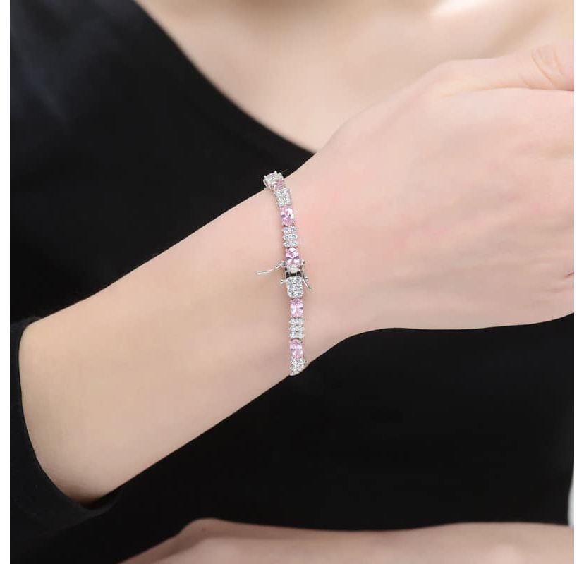 Lab Created Sterling Silver White Gold Plated with Colored Cubic Zirconia CZ Bracelet
