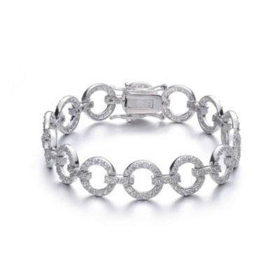 Rozzato Lab Created Sterling Silver White Gold Plated Cubic Zirconia Circle Link Bracelet