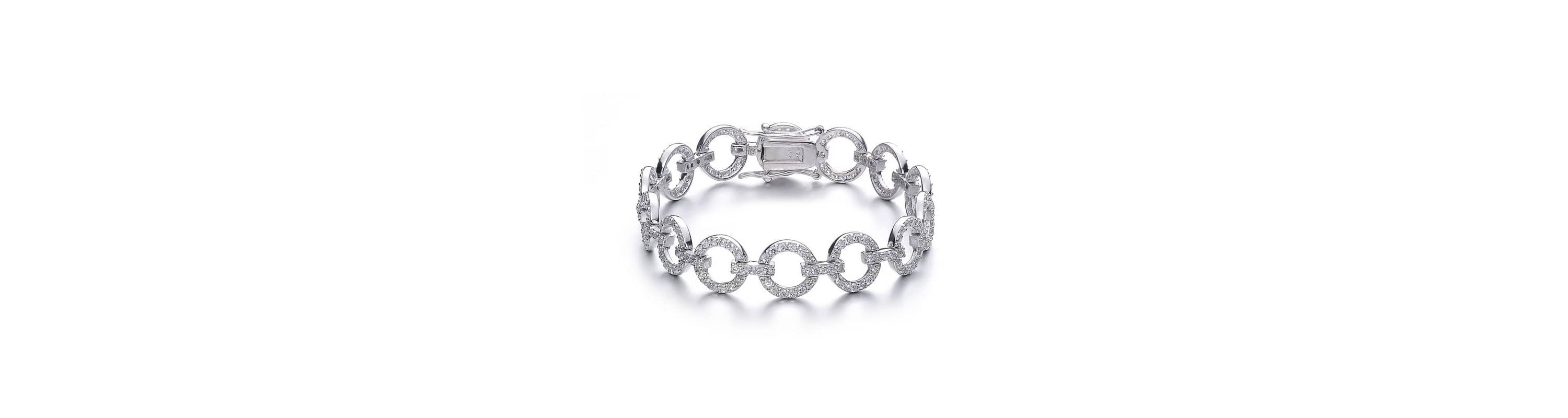 Lab Created Sterling Silver White Gold Plated Cubic Zirconia Circle Link Bracelet