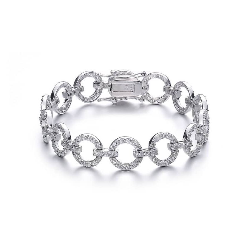 Lab Created Sterling Silver White Gold Plated Cubic Zirconia Circle Link Bracelet