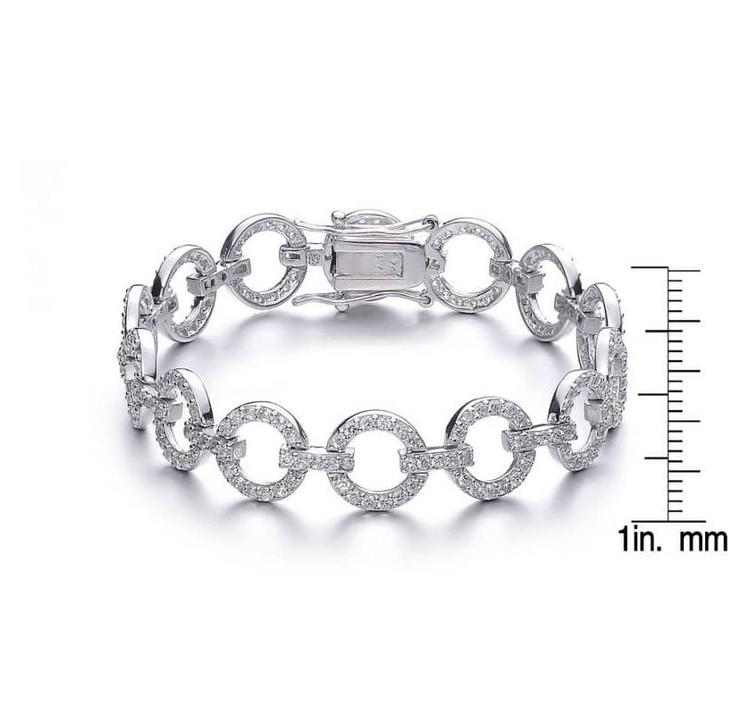 Lab Created Sterling Silver White Gold Plated Cubic Zirconia Circle Link Bracelet