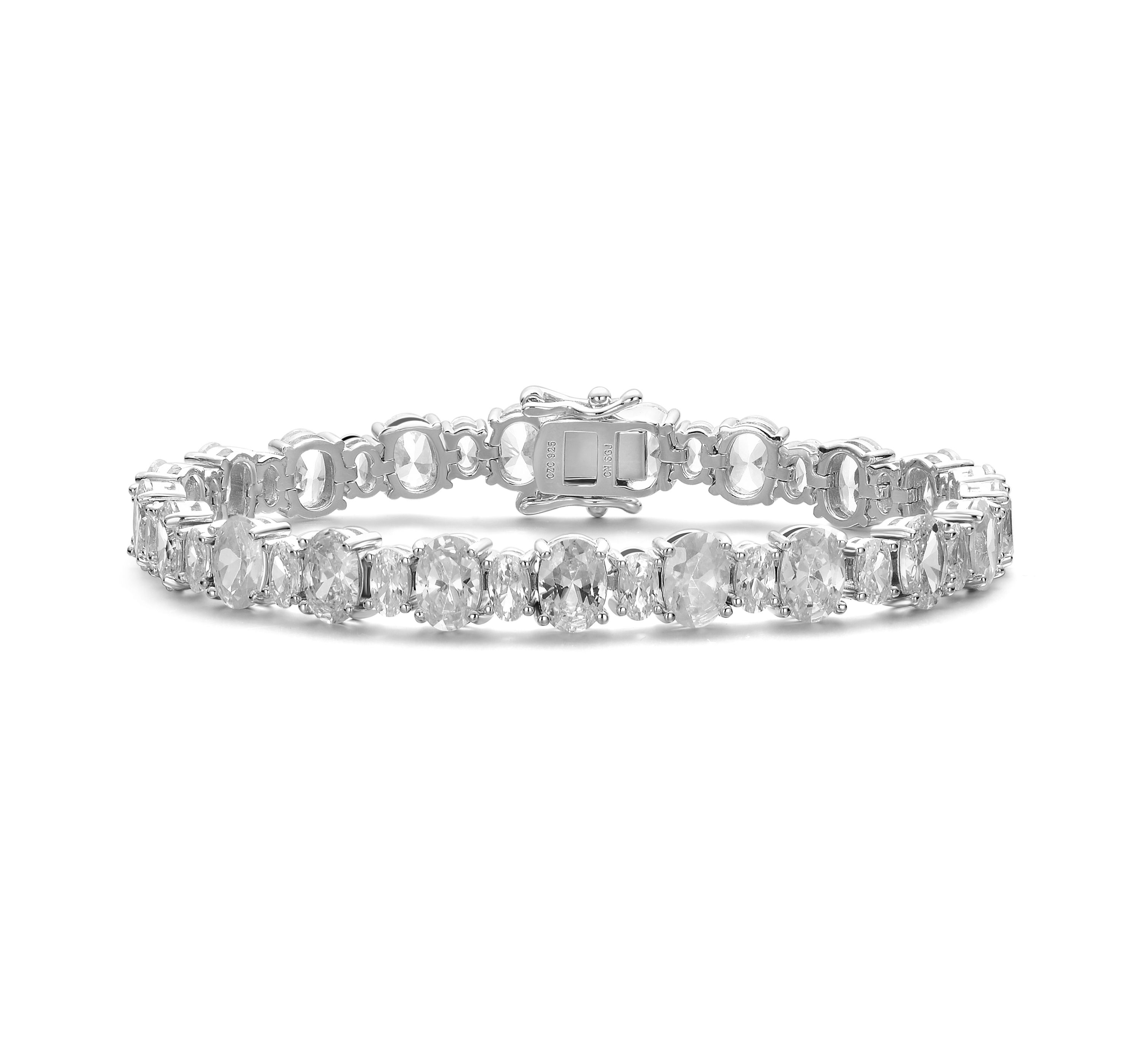 Lab Created Sterling Silver White Gold Plated with Oval Cubic Zirconia Tennis Bracelet