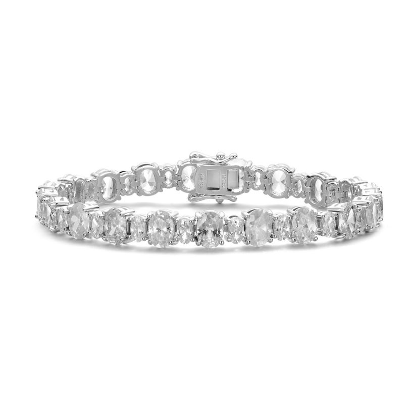 Lab Created Sterling Silver White Gold Plated with Oval Cubic Zirconia Tennis Bracelet