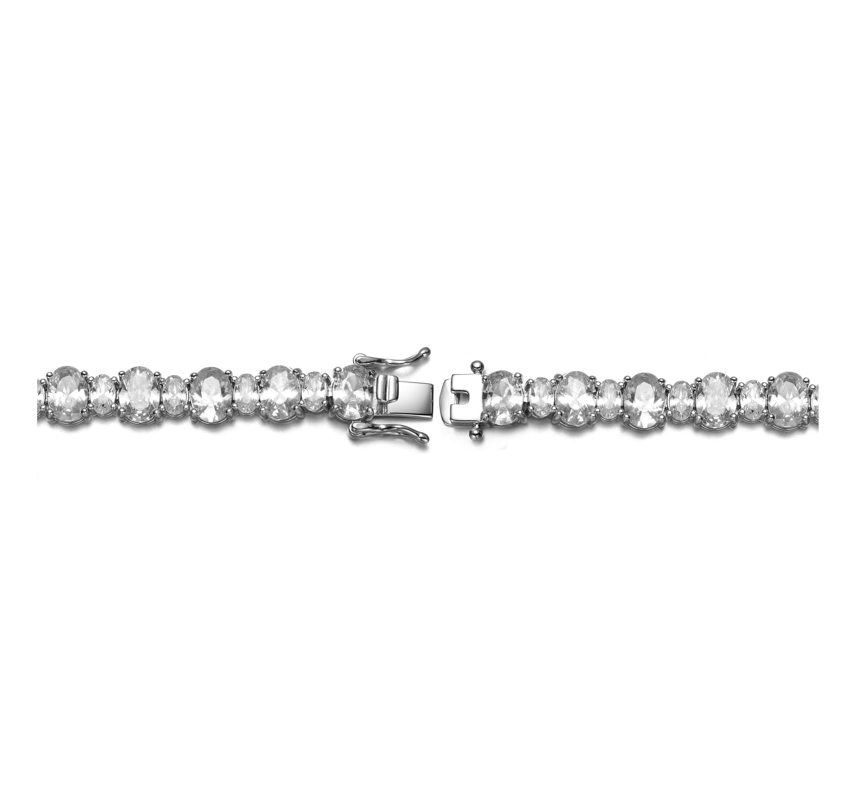 Lab Created Sterling Silver White Gold Plated with Oval Cubic Zirconia Tennis Bracelet