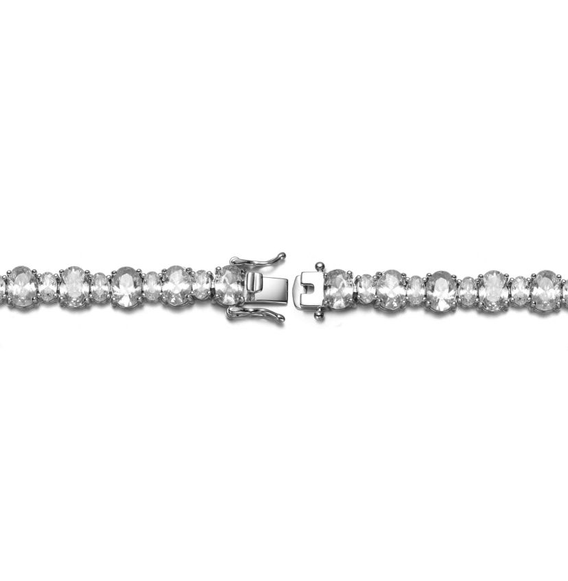 Lab Created Sterling Silver White Gold Plated with Oval Cubic Zirconia Tennis Bracelet