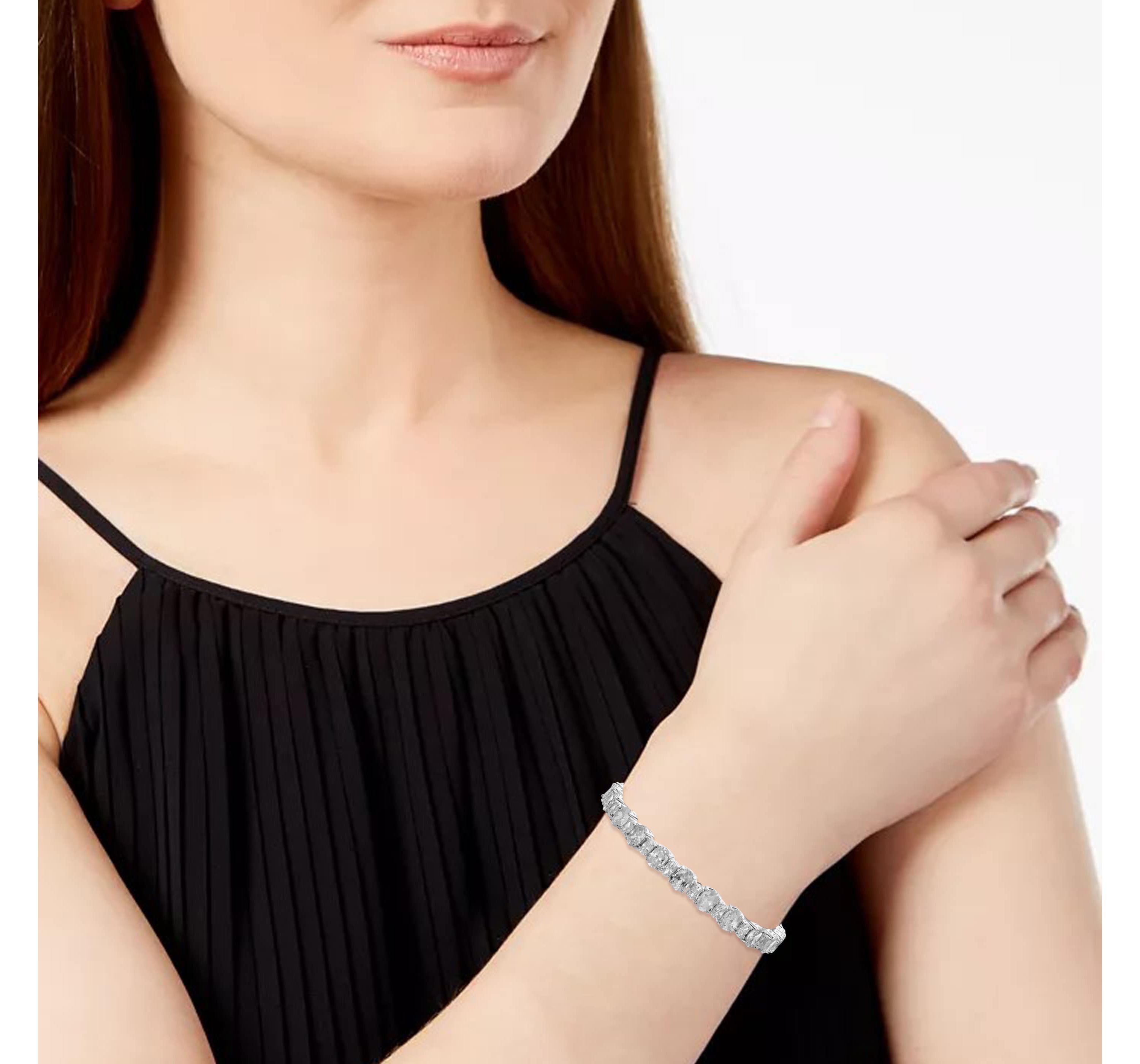 Lab Created Sterling Silver White Gold Plated with Oval Cubic Zirconia Tennis Bracelet
