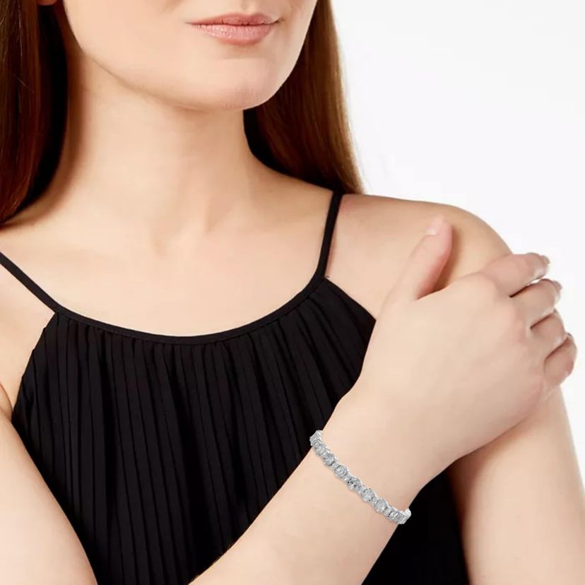 Lab Created Sterling Silver White Gold Plated with Oval Cubic Zirconia Tennis Bracelet
