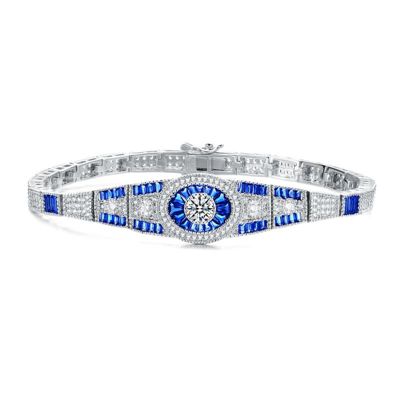 Rozzato Lab Created Sterling Silver White Gold Plated with Sapphire Cubic Zirconia's Bracelet